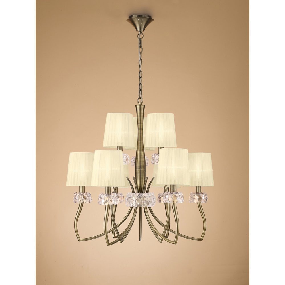 Loewe Antique Brass Two-Tier Pendant Light with Cream Shades