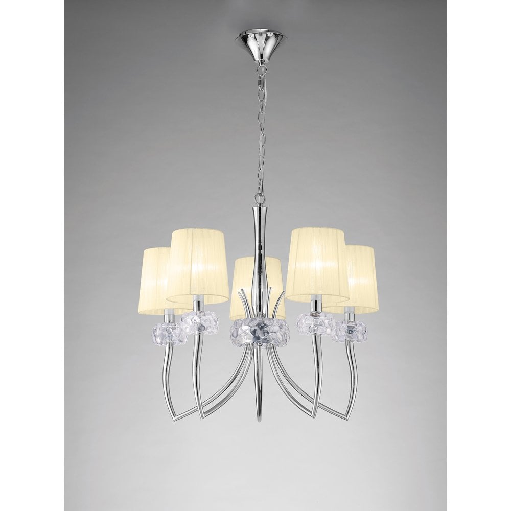 Loewe 5-Light Pendant in Polished Chrome with Cream Organza Shades