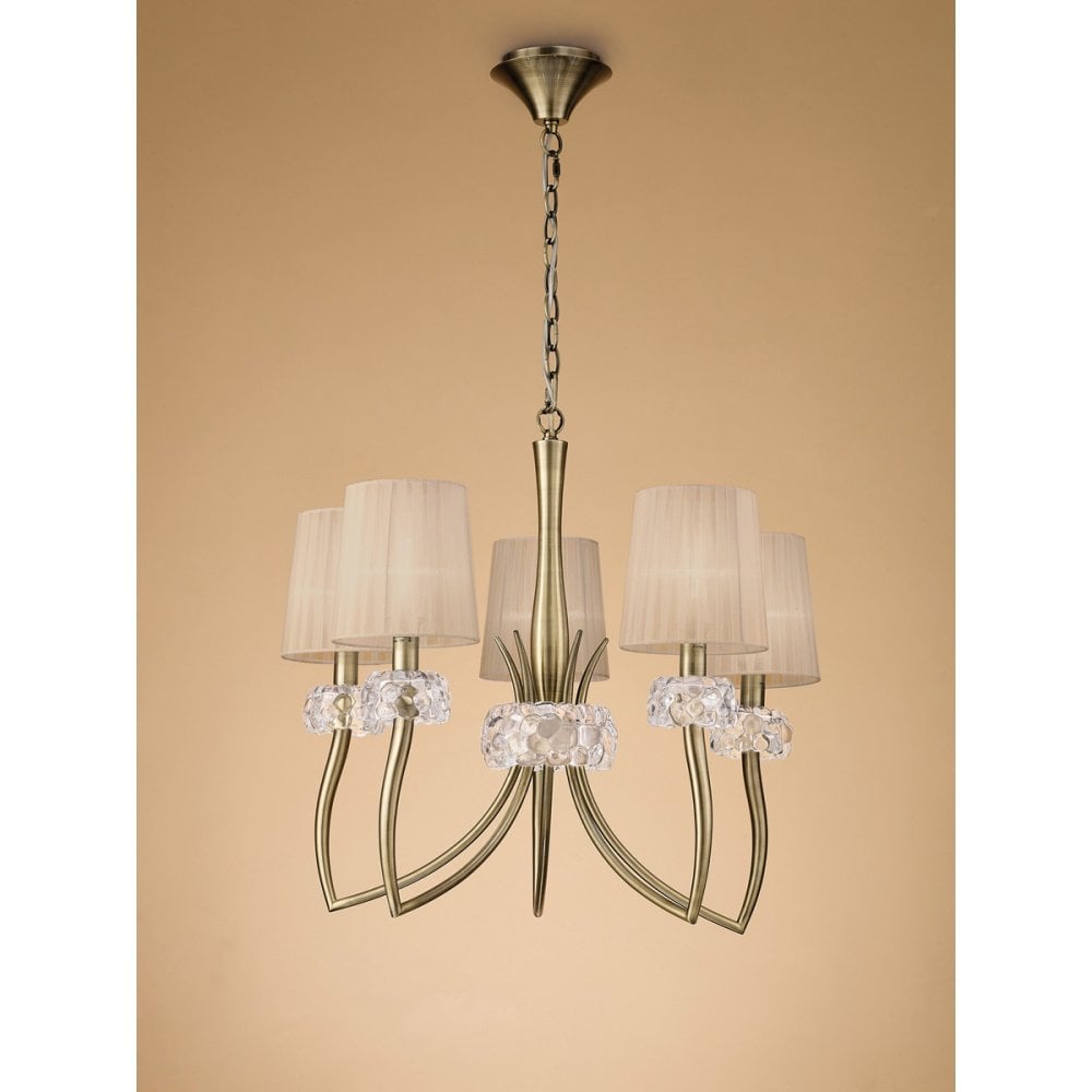 Loewe Antique Brass 5-Light Pendant with Soft Bronze Shades