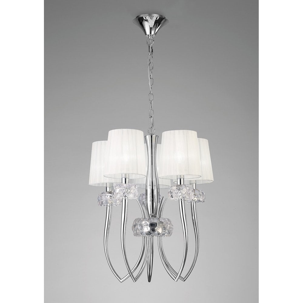 Loewe Elegant 5-Light Pendant with White Organza Shades, Polished Chrome Finish