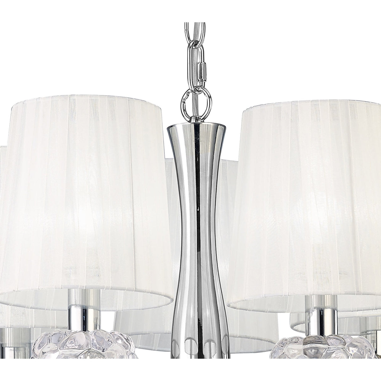 Loewe Elegant 5-Light Pendant with White Organza Shades, Polished Chrome Finish