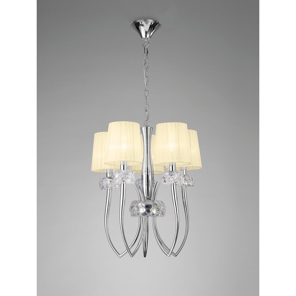 Loewe Slim 5-Light Pendant with Cream Shades in Polished Chrome Design