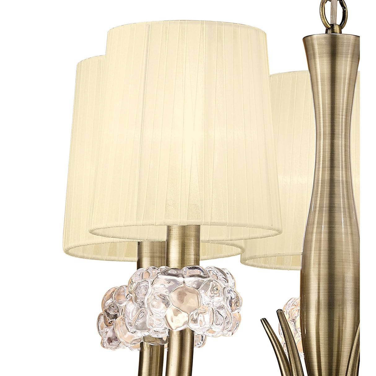 Loewe Antique Brass 5-Light Pendant with Cream Organza Shades