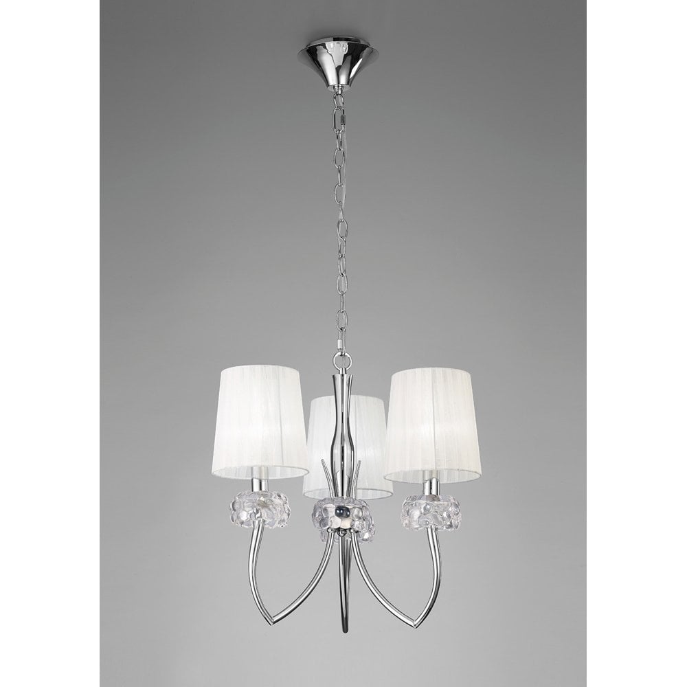 Loewe 3-Light Pendant with Polished Chrome and White Organza Shades