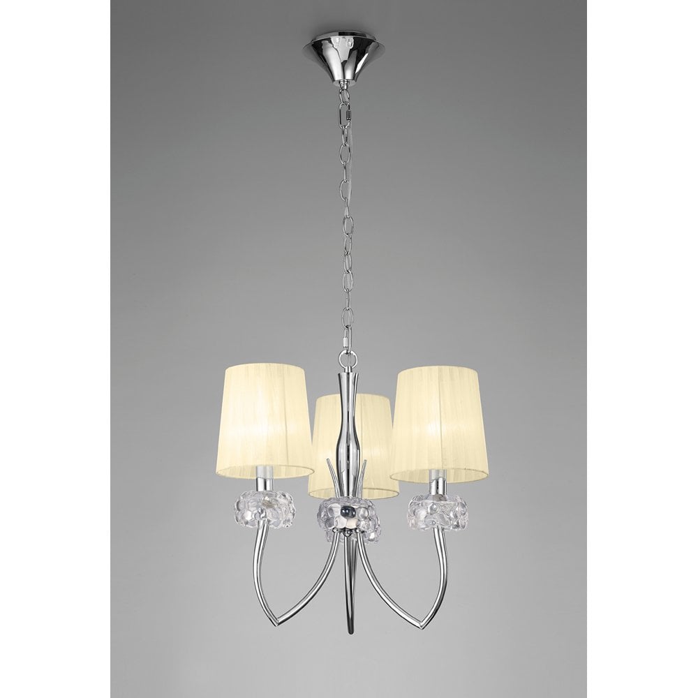 Loewe Polished Chrome 3-Light Pendant with Cream Shades