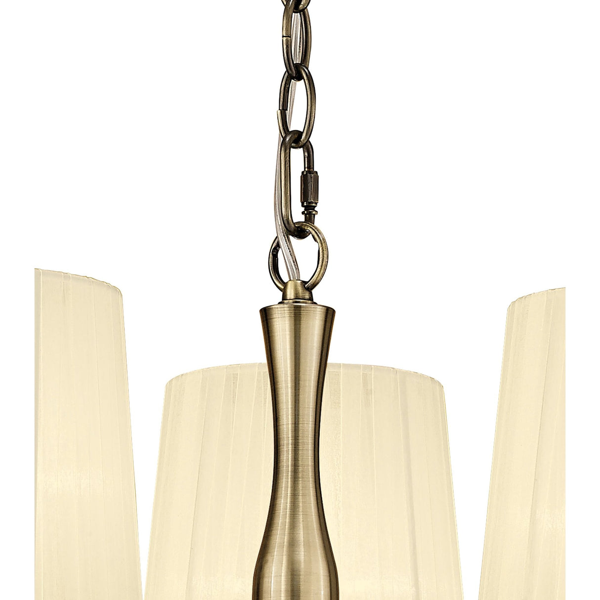 Loewe Antique Brass 3-Light Pendant with Cream Organza Shades