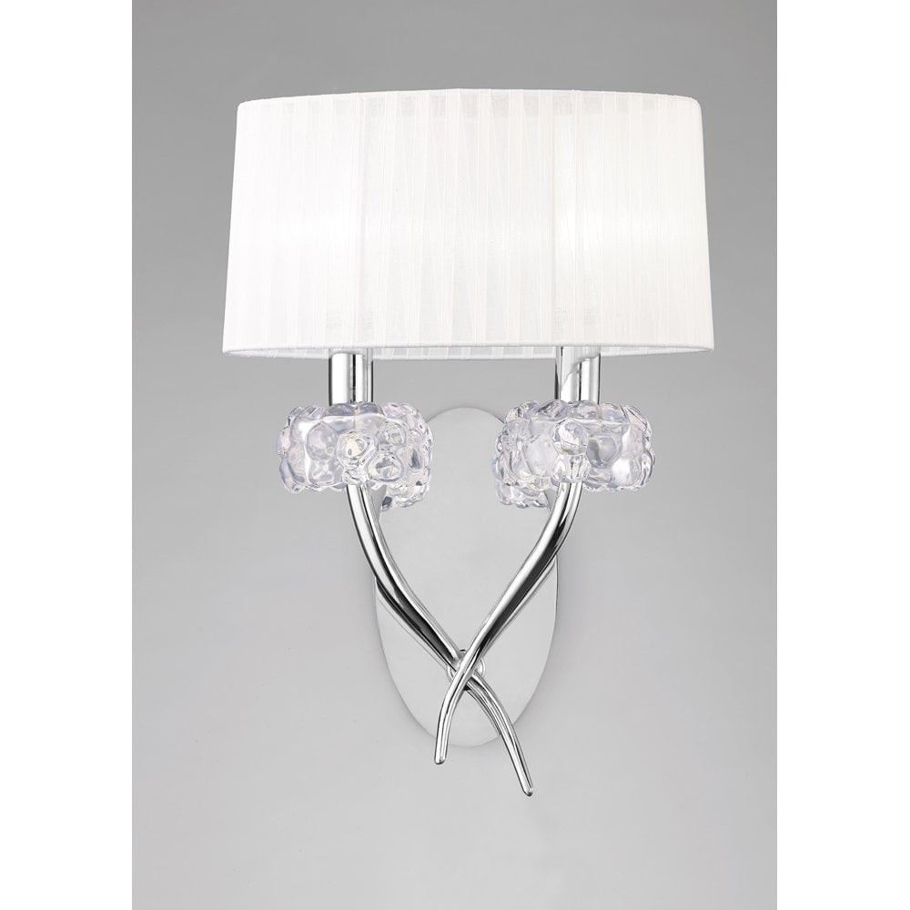 Loewe Dual Light Chrome Wall Sconce with White Organza Shade