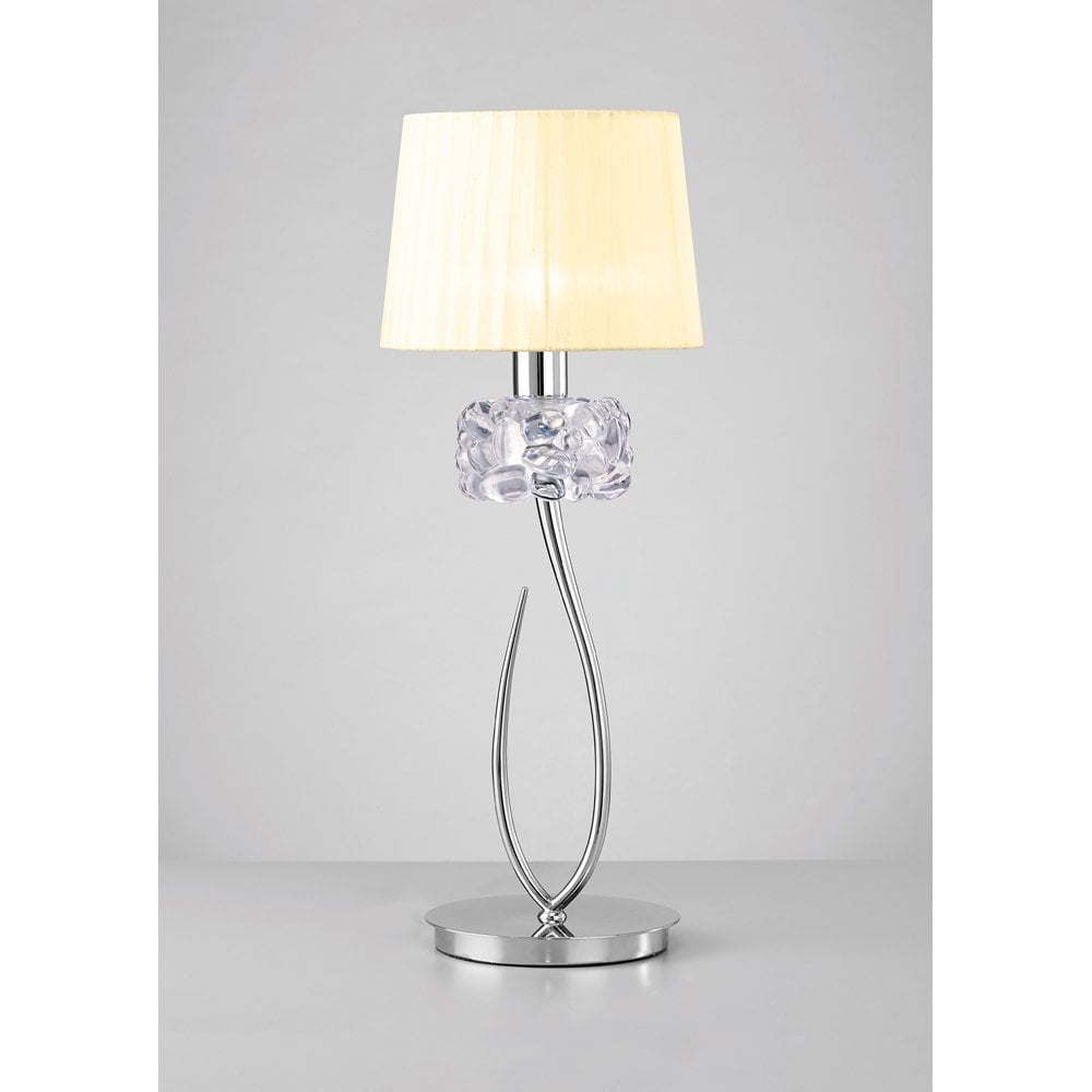 Loewe Polished Chrome Table Lamp with Cream Shade, Designed by Jose Ignacio Ballester Martinez