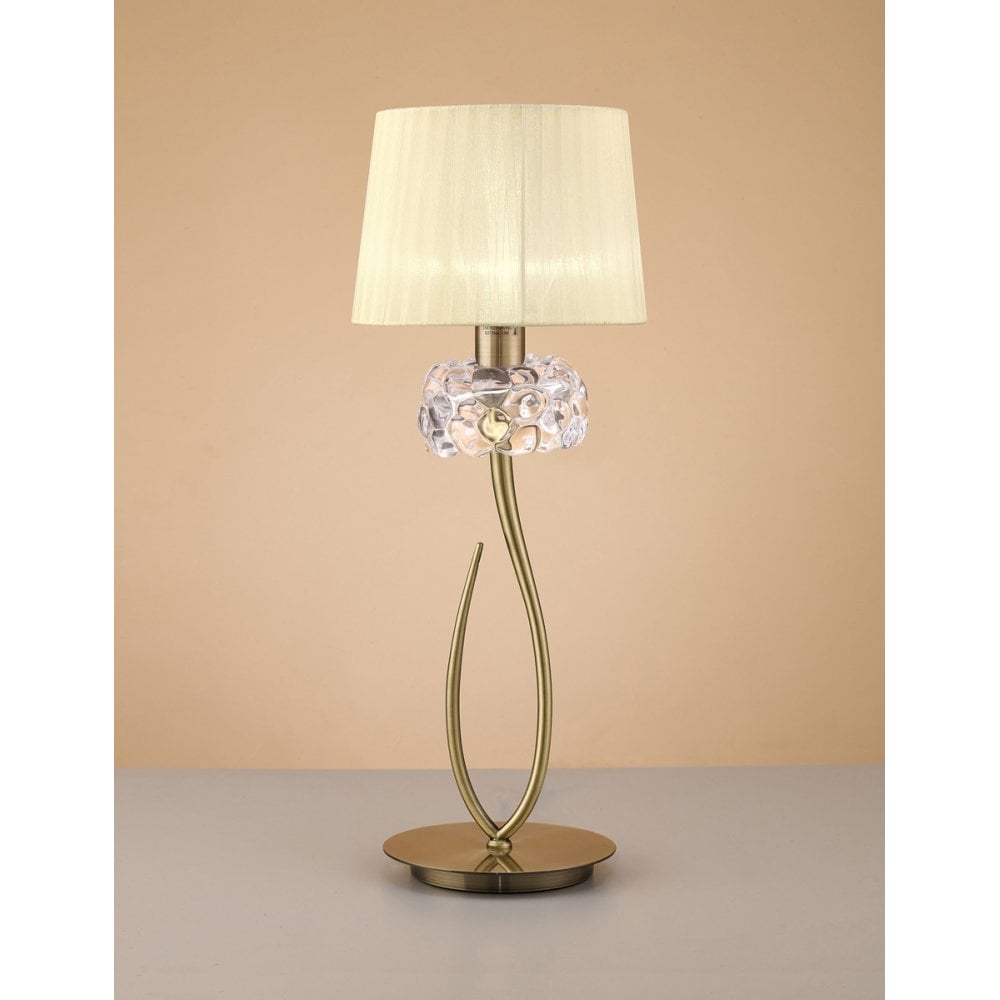 Loewe Antique Brass Table Lamp with Cream Shade - 1 Light E27