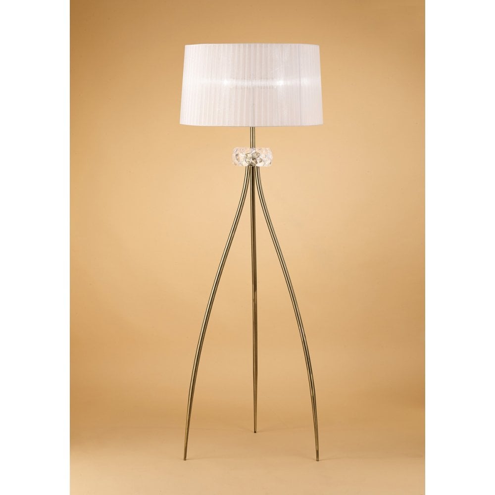 Loewe Antique Brass Tripod Floor Lamp with White Shades - 3 Light E27