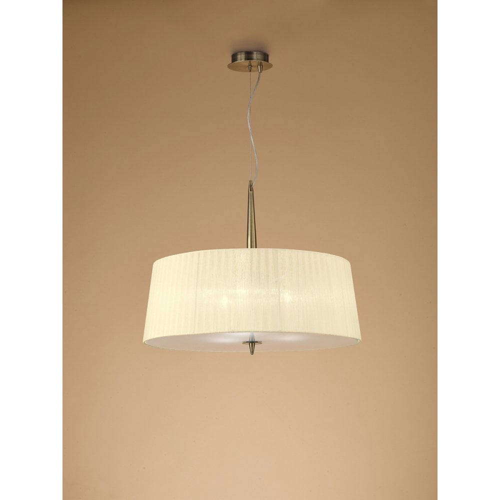 Antique Brass Loewe Pendant Light with Cream Shades - 3-Light E14 Design by Jose Ignacio Ballester Martinez