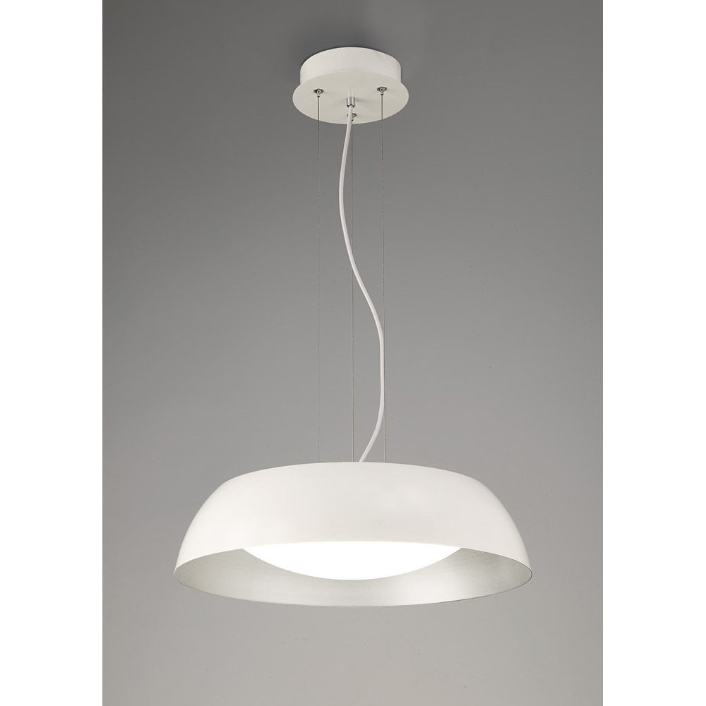 Argenta Small LED Pendant Light 18W, Matt White and Silver Finish, 3000K Warm White, 3-Year Warranty