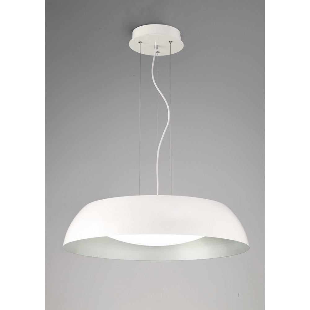 Argenta Large LED Pendant Light - 30W, 3000K, Matte White and Silver Finish, 3-Year Warranty