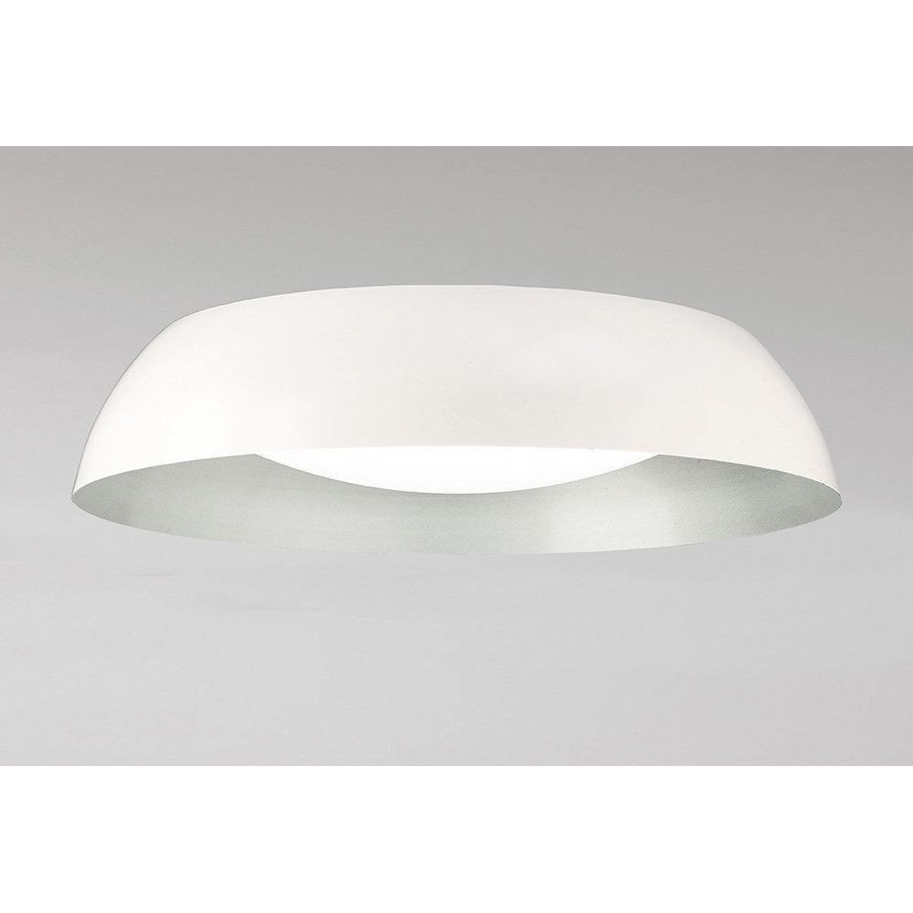 Argenta Large 30W LED Ceiling Light in Matt White and Silver with White Acrylic Diffuser, 3000K Warm White, 3000lm, 3-Year Warranty