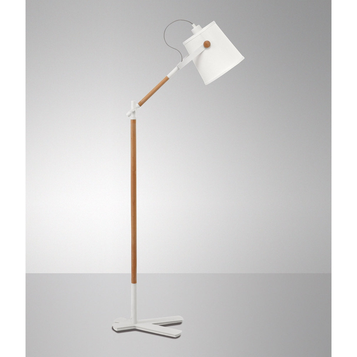 Elegant Nordica Floor Lamp with Ivory Shade - Adjustable Height, Modern Matt White and Beech Finish
