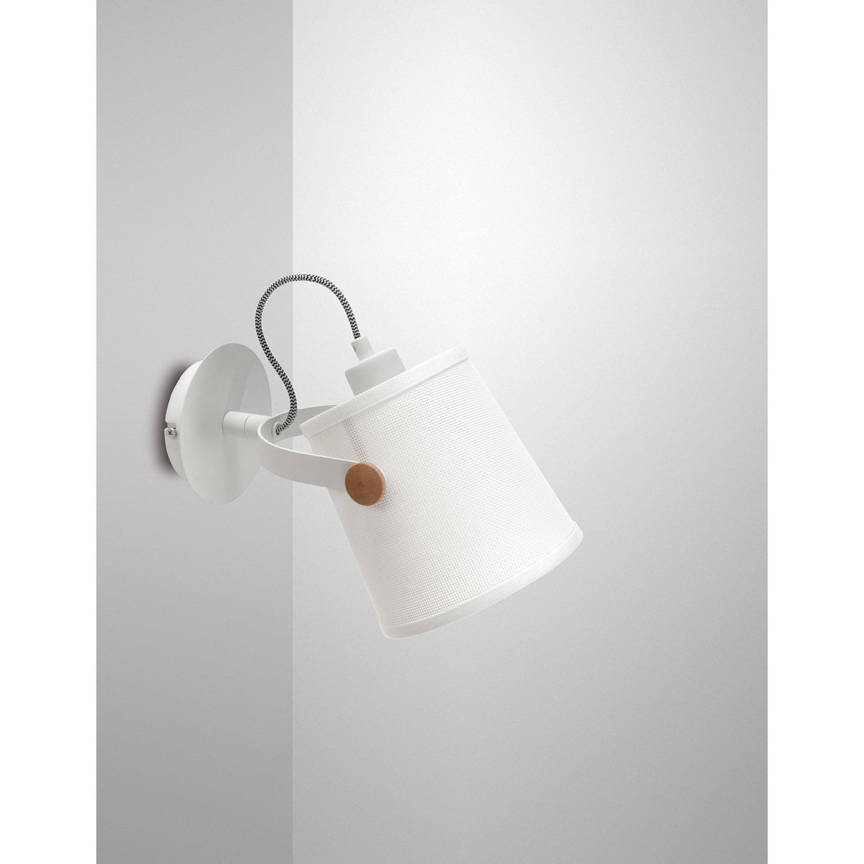 Nordica Wall Lamp with Ivory Shade and Matt White/Beech Finish, 1 Light E27