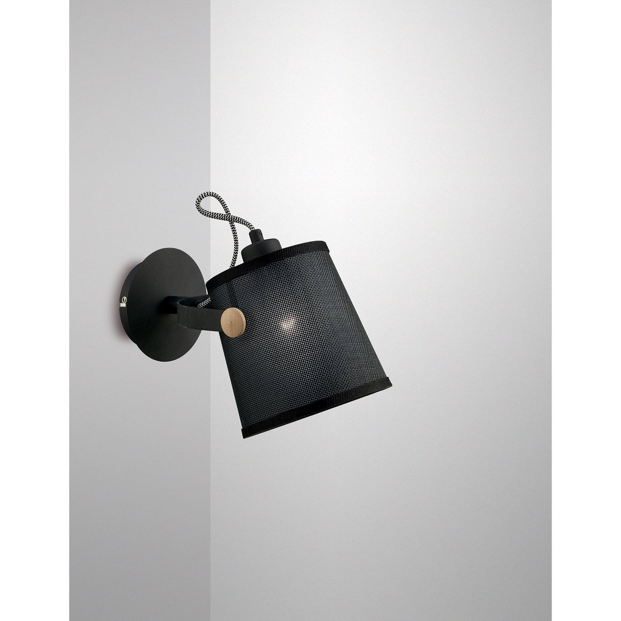 Nordica Wall Lamp - Matt Black & Beech with Black Shade, 1 Light E27