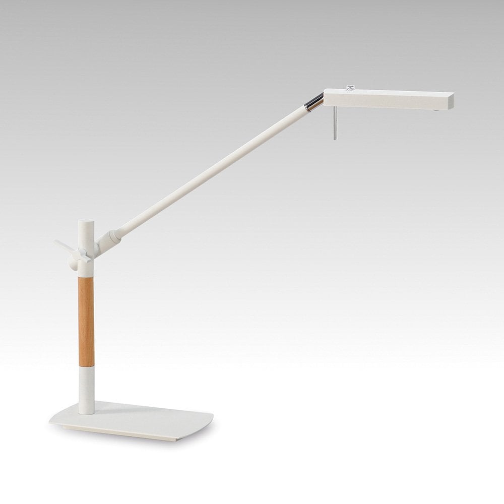 Phuket LED Table Lamp with Touch Dimmer, 3000K Warm White, Matt White/Beech Finish, 3-Year Warranty