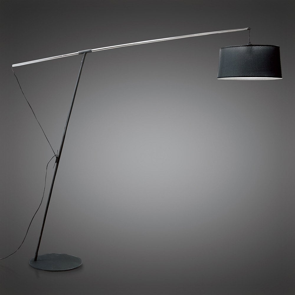 Nordica E27 Floor Lamp with Black Shade, Black and Polished Chrome Finish