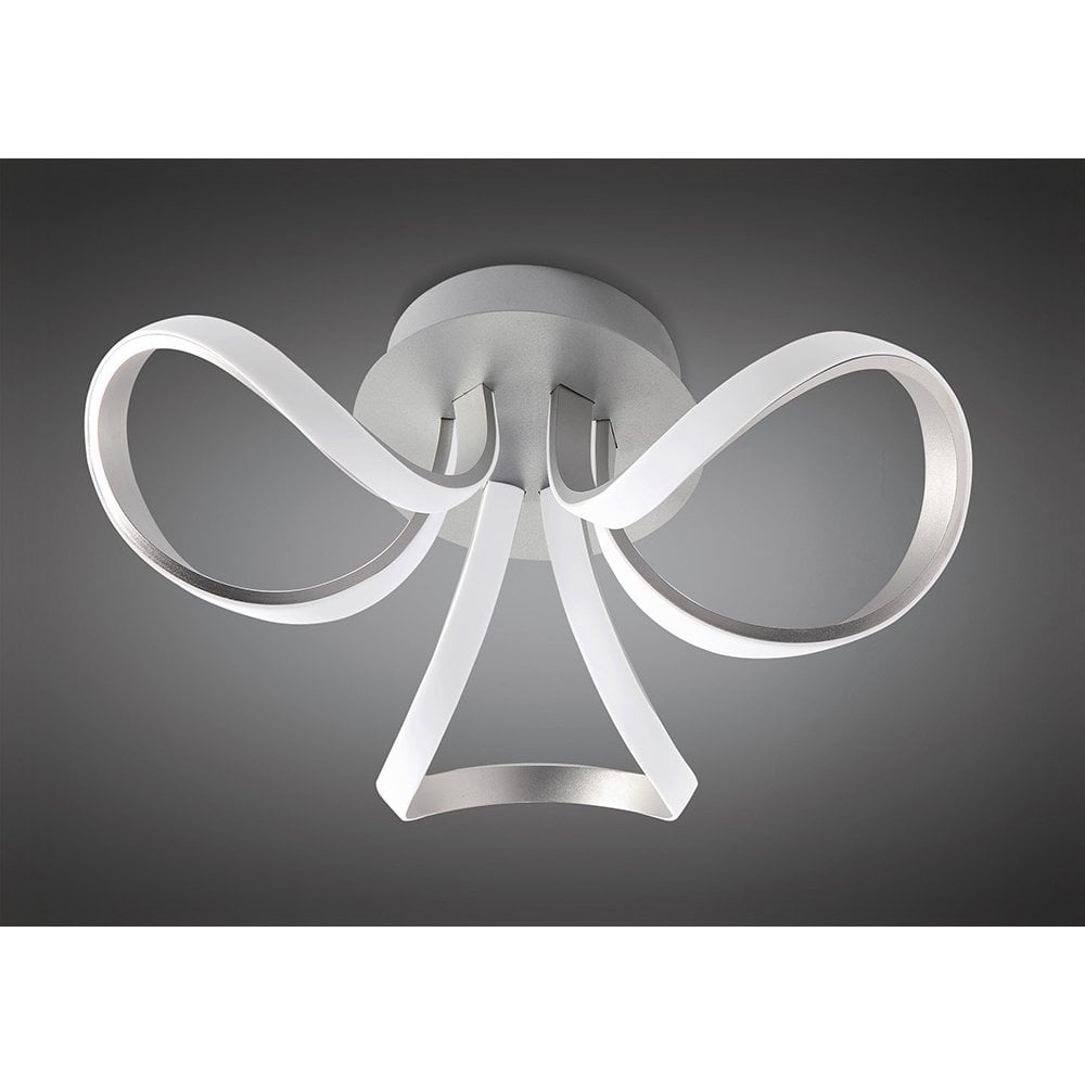 Elegant Knot Ceiling Pendant: 36W LED with Twin Looped Arms, Silver & Frosted Acrylic Finish, 3000K, 2850lm, 3-Year Warranty