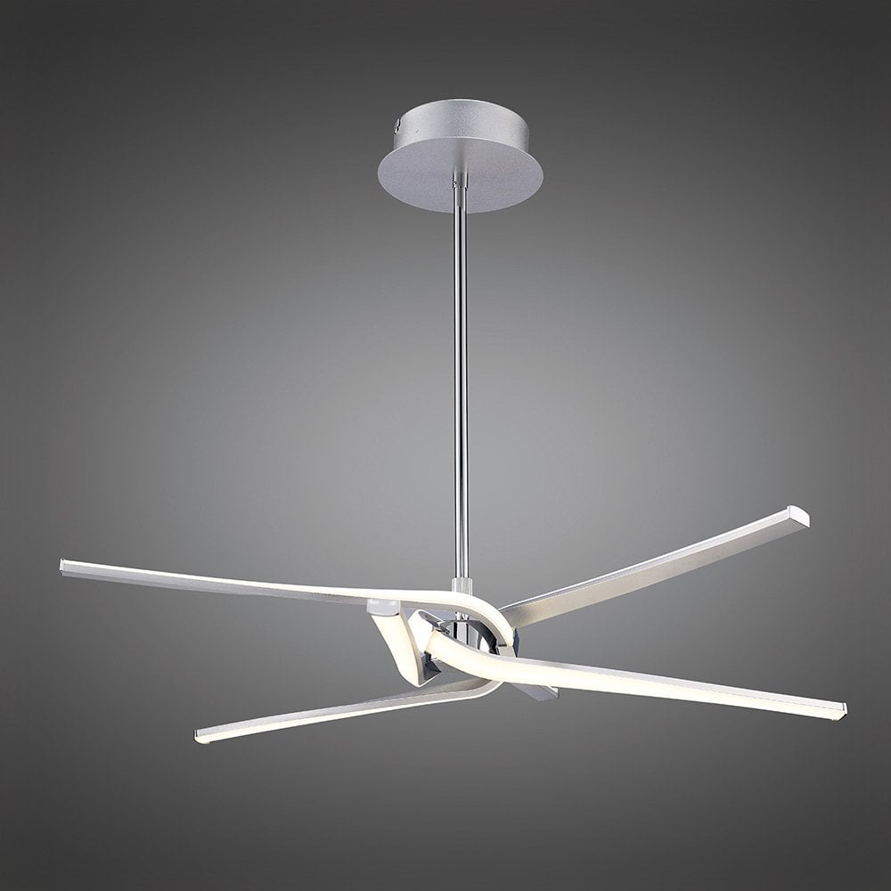 Knot Telescopic Semi Ceiling LED Light with Curved Arms - 45W, Silver & Chrome Elegance, 3000K Warm White