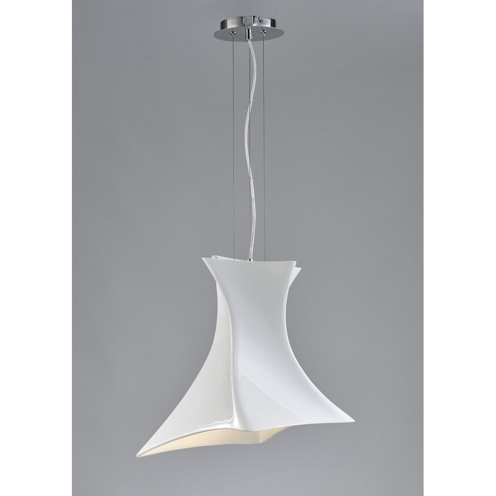 Contemporary Twist Pendant Light in Gloss White and Chrome Finish