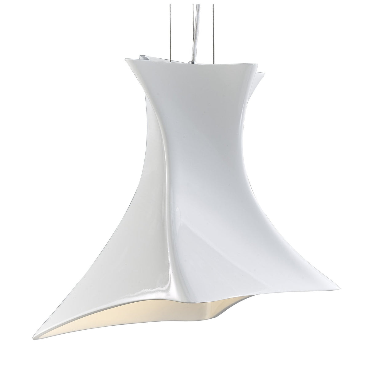 Contemporary Twist Pendant Light in Gloss White and Chrome Finish