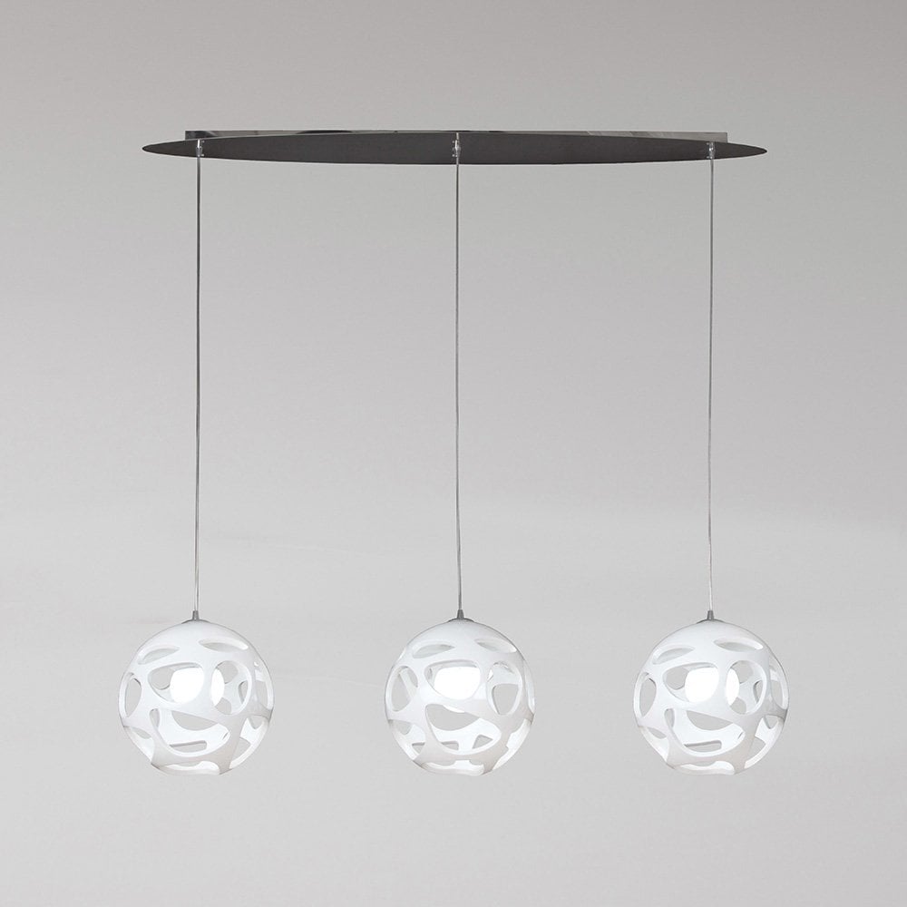 Organica 3-Light Pendant E27, Gloss White & Polished Chrome