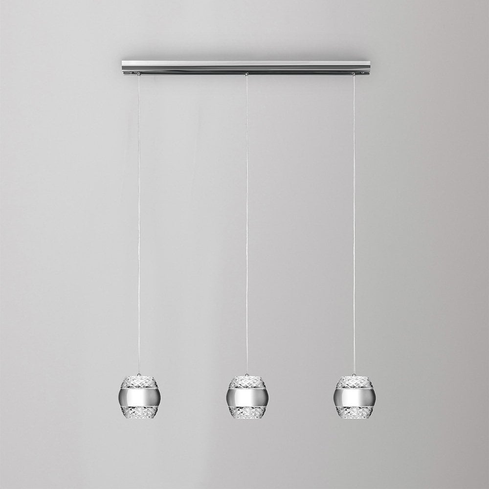 Khalifa Pendant Light - 3 x 6W LED, Polished Chrome & Glass, Warm White 3000K, 3240 Lumen, 3-Year Warranty