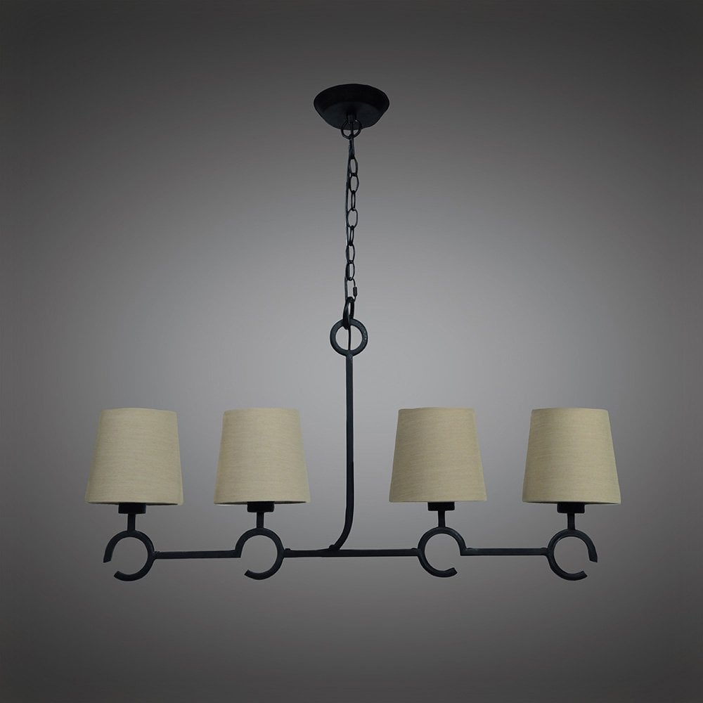 Argi Pendant Light Quartet with Taupe Fabric Shades and Brown Oxide Finish