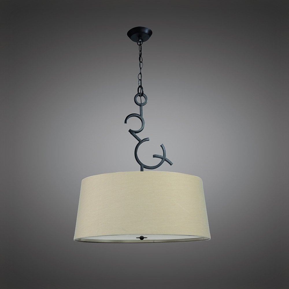 Argi 3-Light Pendant with Taupe Fabric Shades and Brown Oxide Finish