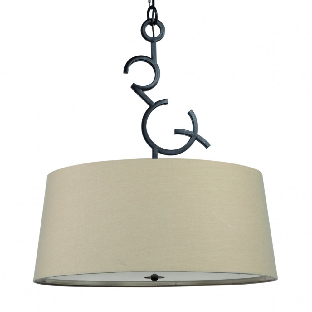 Argi 3-Light Pendant with Taupe Fabric Shades and Brown Oxide Finish