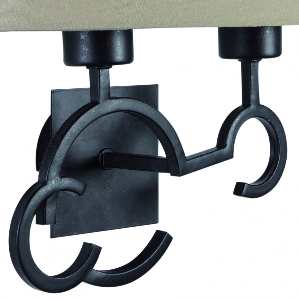 Argi Dual-Light Wall Lamp with Taupe Fabric Shade in Brown Oxide Finish