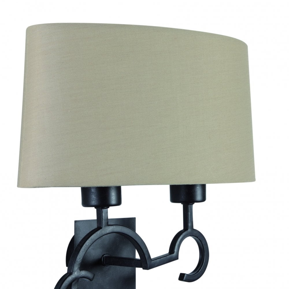 Argi Dual-Light Wall Lamp with Taupe Fabric Shade in Brown Oxide Finish