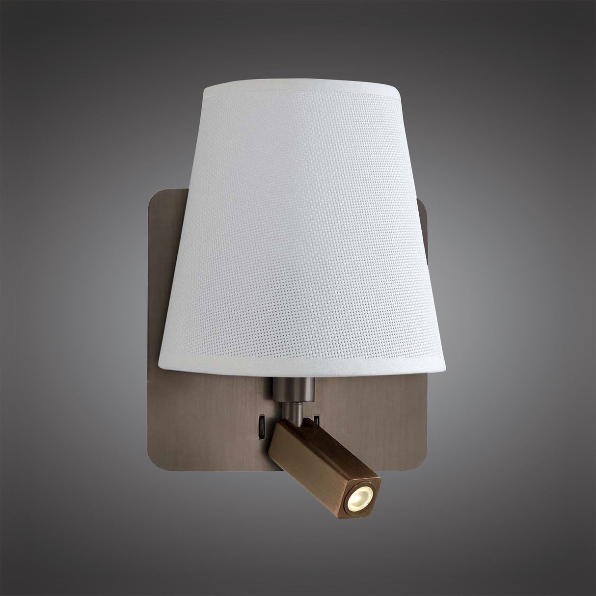 Bahia Wall Lamp with Bronze Finish, White Shade, E27 & Adjustable 3W LED Reading Light, 4000K, 200Lm, 3-Year Warranty