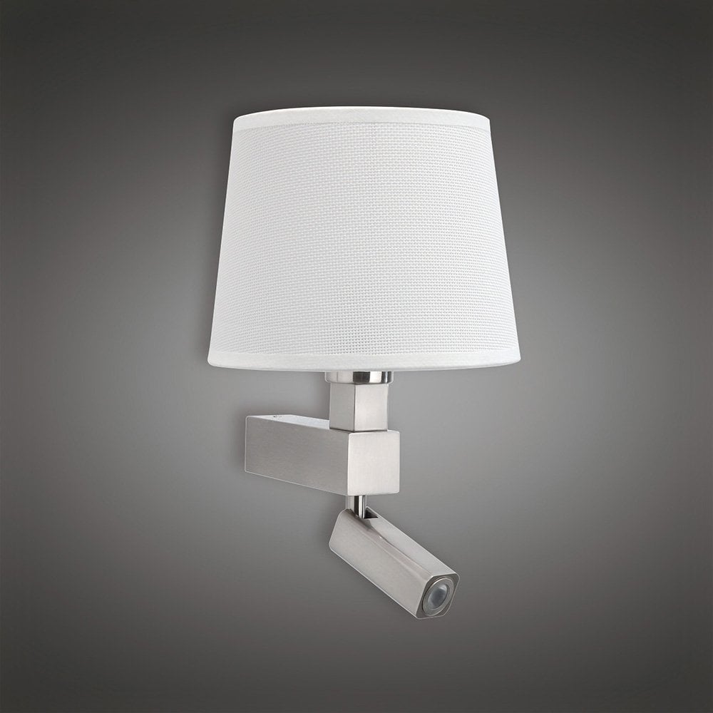 Bahia Satin Nickel Wall Lamp with Integrated LED Reading Light and Dual Switch