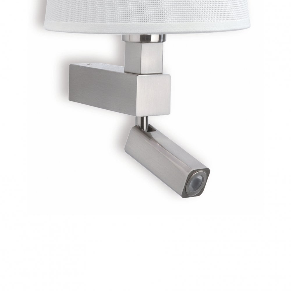 Bahia Satin Nickel Wall Lamp with Integrated LED Reading Light and Dual Switch