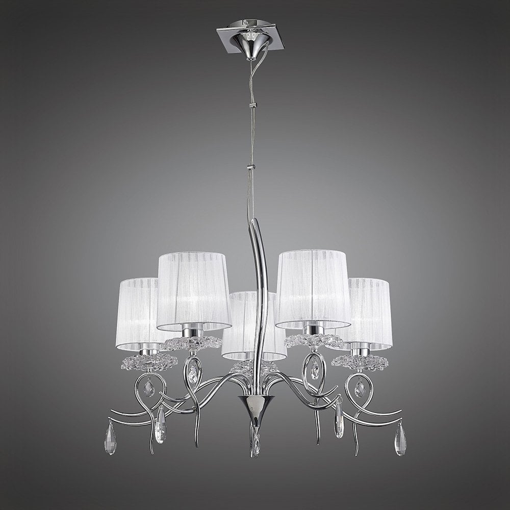 Louise Chrome Pendant Light with White Organza Shades and Crystal Accents