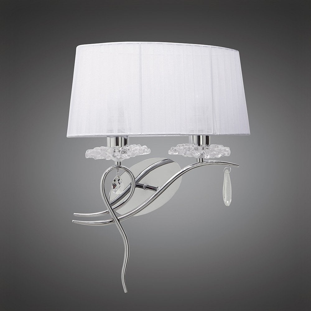 Elegant Louise Dual Light Wall Sconce with White Shade and Crystal Accents in Polished Chrome Finish