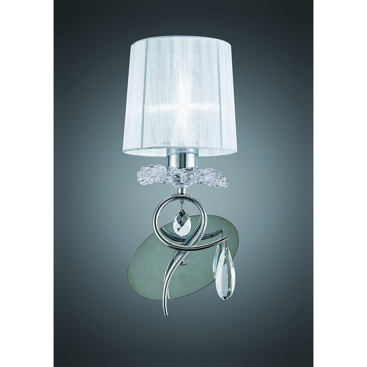 Elegant Louise Polished Chrome Wall Lamp with White Shade and Clear Crystal Detailing