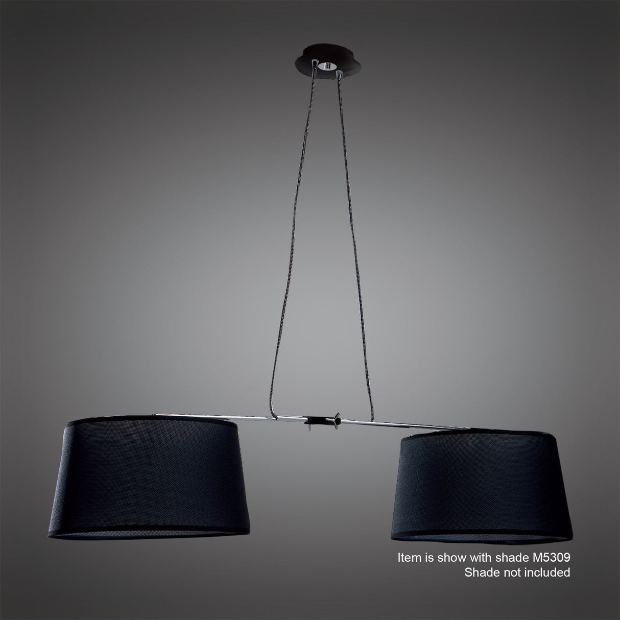 Habana Adjustable Pendant Light in Black/Polished Chrome, Dual E27, No Shade