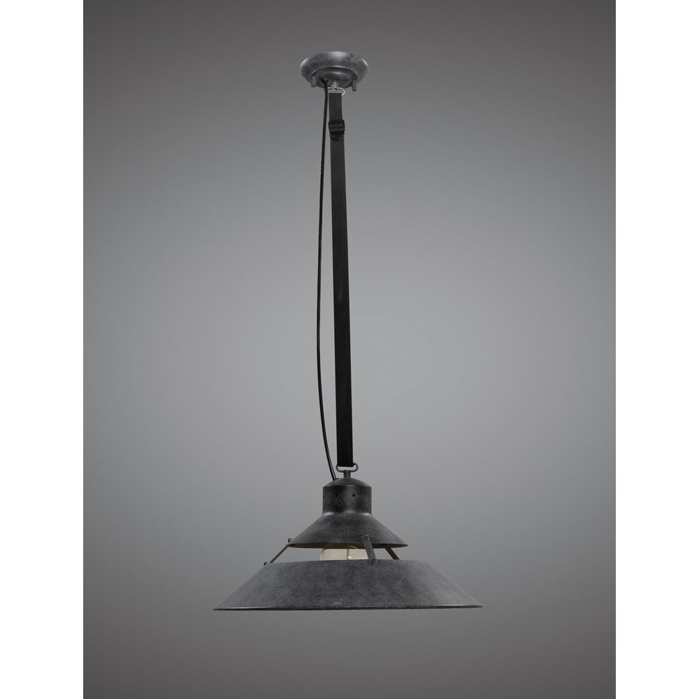Vintage Industrial Pendant Light with Oxide Finish and Black Strap, 450mm Diameter
