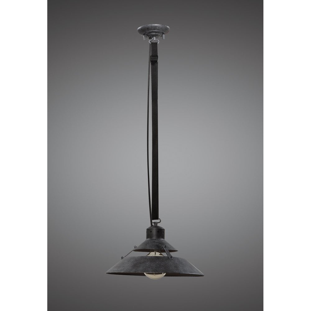 Vintage Industrial Single-Pendant Light with Oxide Metal and Black Strap
