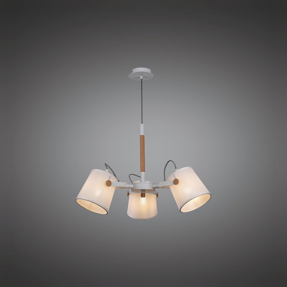 Nordica II Contemporary Pendant Light with Ivory White Shades and Beech Accents