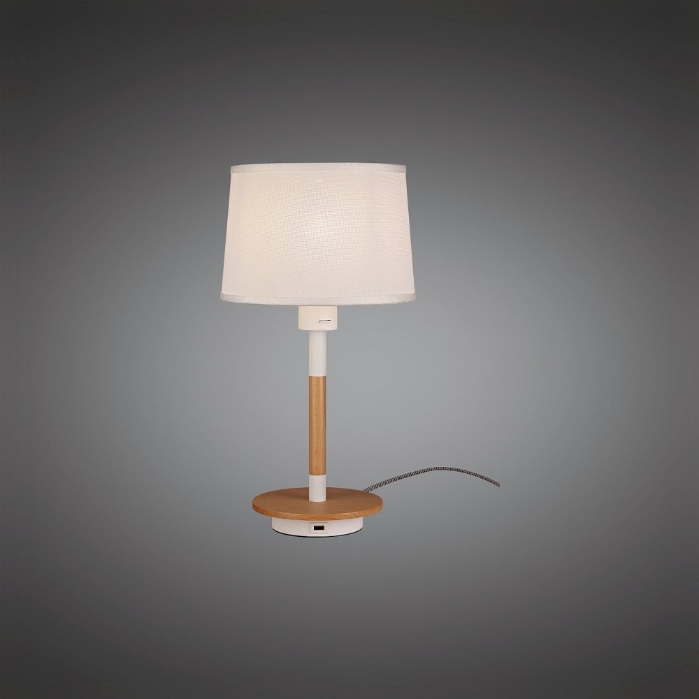 Nordica II USB Table Lamp, White Beech with Ivory Shade