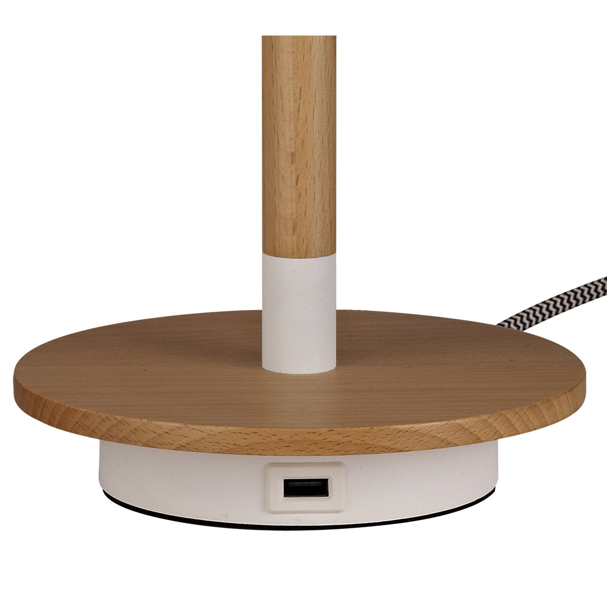 Nordica II USB Table Lamp, White Beech with Ivory Shade