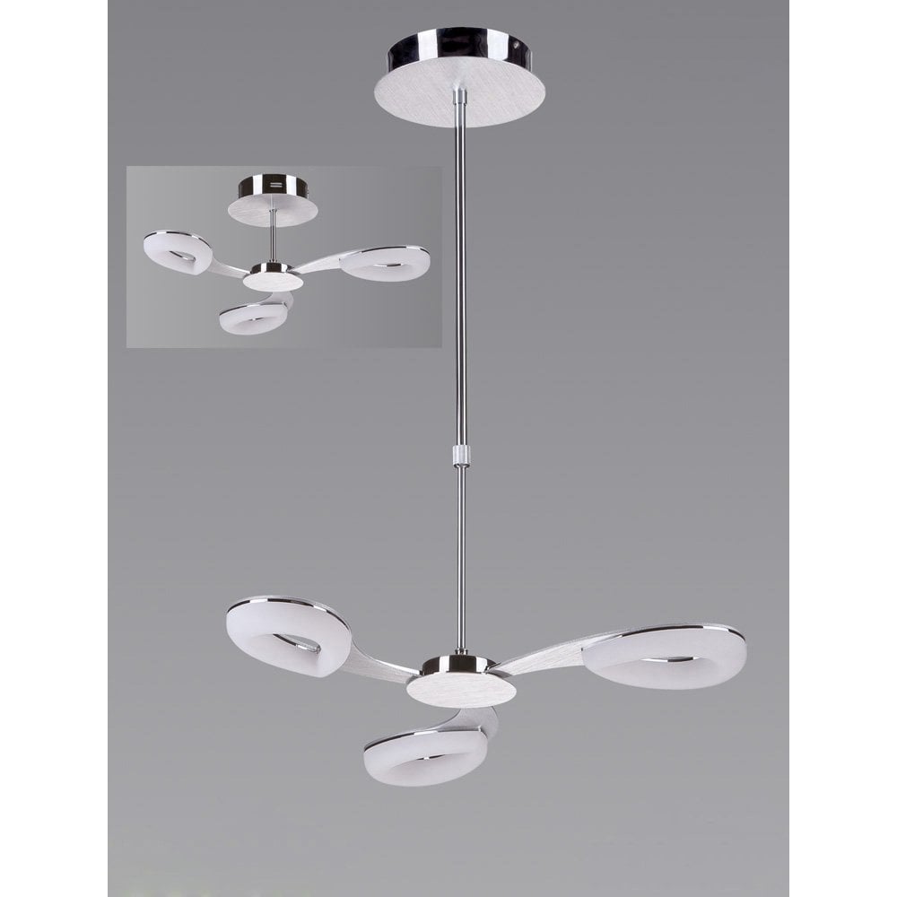 Juno Telescopic Semi Flush 3-Light LED Fixture, Satin Aluminium & Chrome, Warm White, 3-Year Warranty