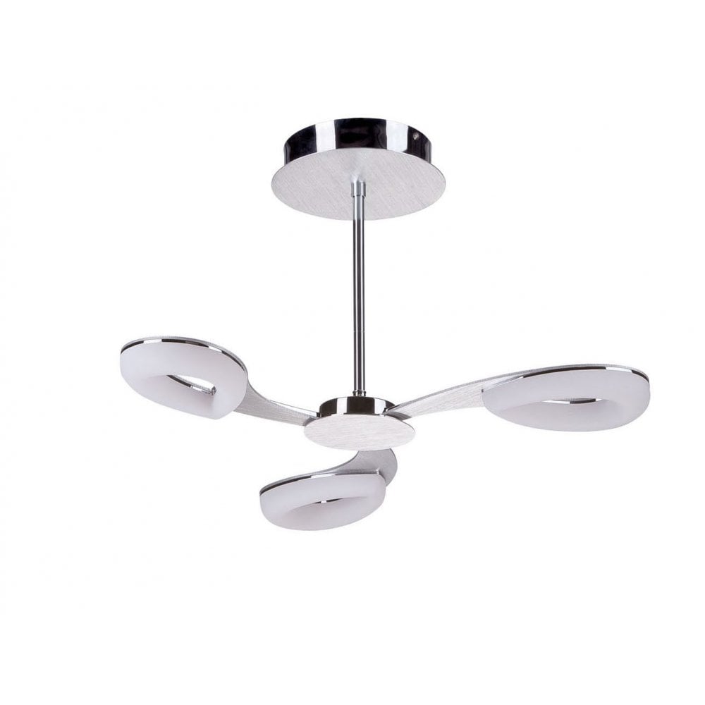 Juno Telescopic Semi Flush 3-Light LED Fixture, Satin Aluminium & Chrome, Warm White, 3-Year Warranty