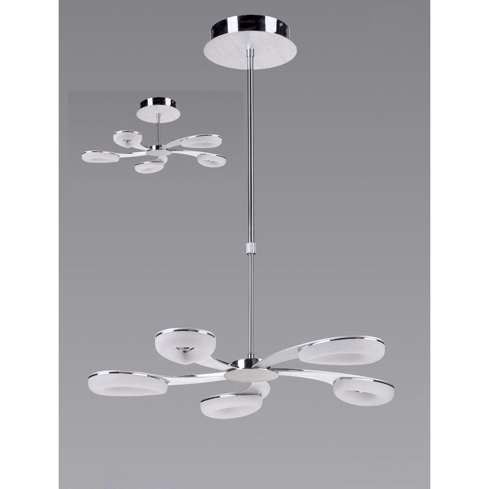 Juno Telescopic LED Chandelier, 3000K Warm White, Satin Aluminium & Polished Chrome, 3-Year Warranty