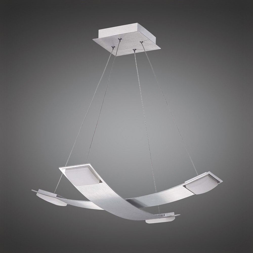 Thea Pendant Modern Hammock LED Light Fixture, 4x28W, Satin Aluminium with Frosted Acrylic